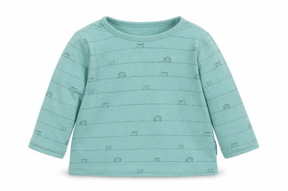 Front view of George Baby Green Striped Basic T-Shirt, size 3-6, Months - Animals
