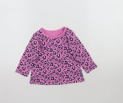 George Girls Pink Animal Print  Basic T-Shirt Size 3-6 Months  - Leopard Print