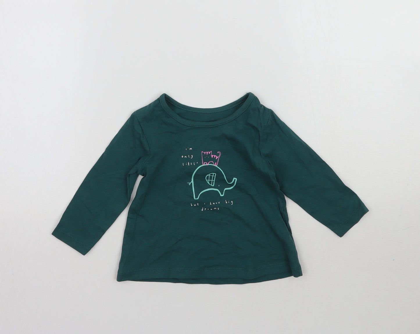 George Girls Green   Basic T-Shirt Size 3-6 Months  - Cat & Elephant