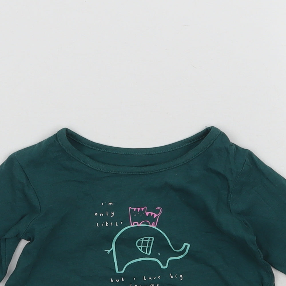 George Girls Green   Basic T-Shirt Size 3-6 Months  - Cat & Elephant