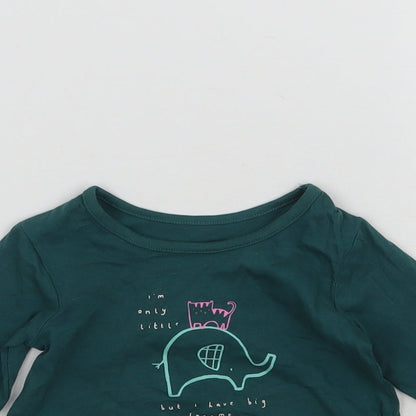 George Girls Green   Basic T-Shirt Size 3-6 Months  - Cat & Elephant