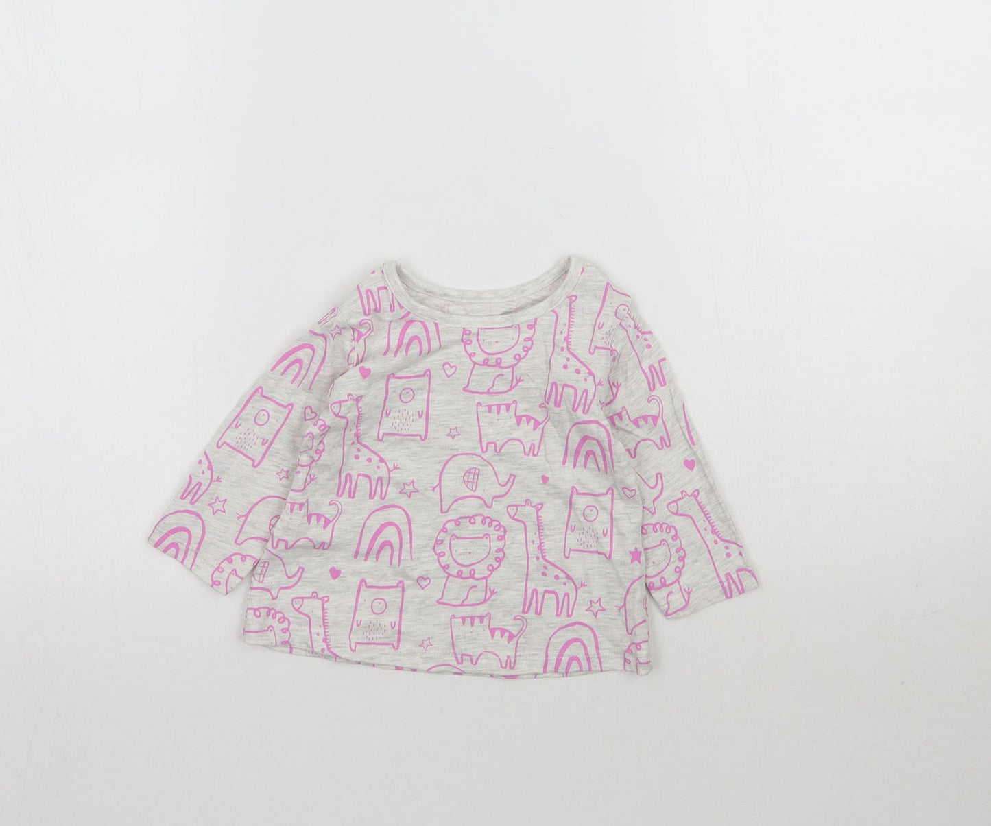George Girls Grey   Basic T-Shirt Size 3-6 Months  - Zoo Animals