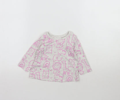 George Girls Grey   Basic T-Shirt Size 3-6 Months  - Zoo Animals