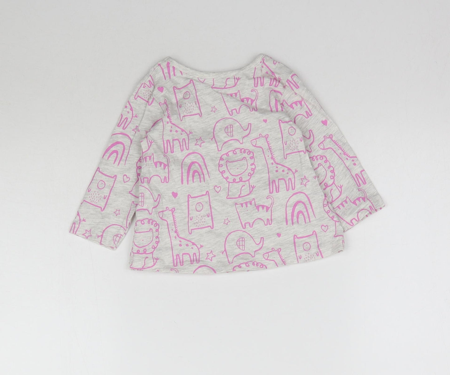 George Girls Grey   Basic T-Shirt Size 3-6 Months  - Zoo Animals