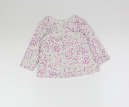 George Girls Grey   Basic T-Shirt Size 3-6 Months  - Zoo Animals