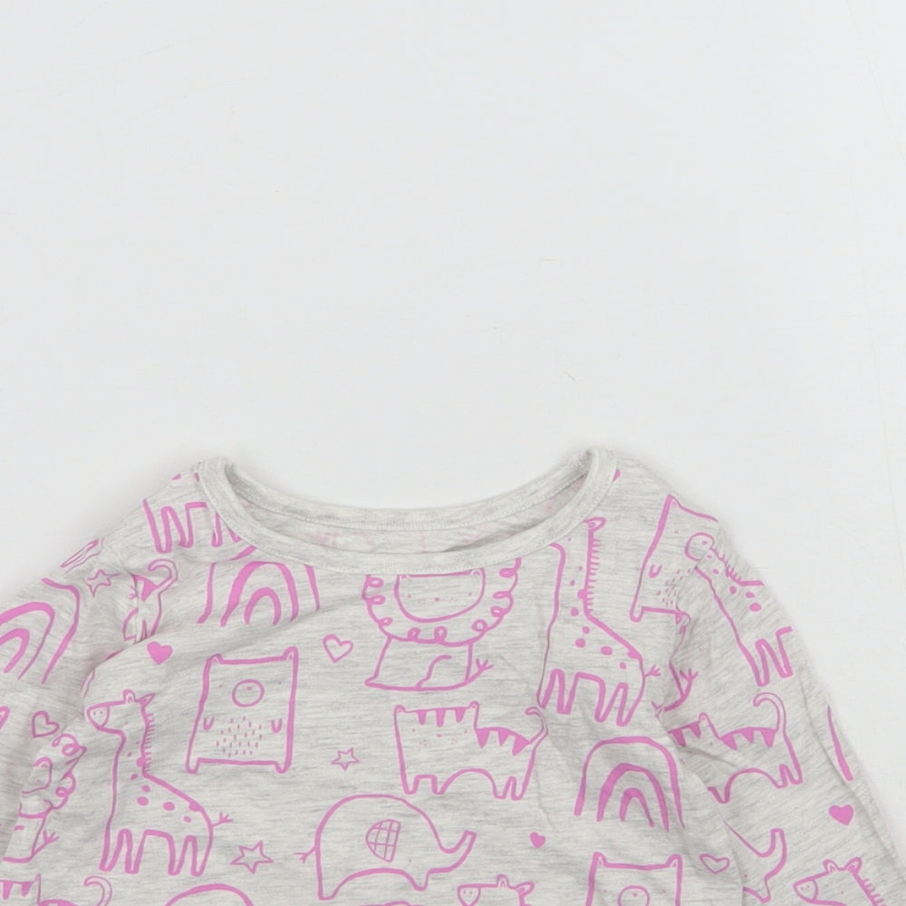 George Girls Grey   Basic T-Shirt Size 3-6 Months  - Zoo Animals