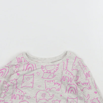 George Girls Grey   Basic T-Shirt Size 3-6 Months  - Zoo Animals