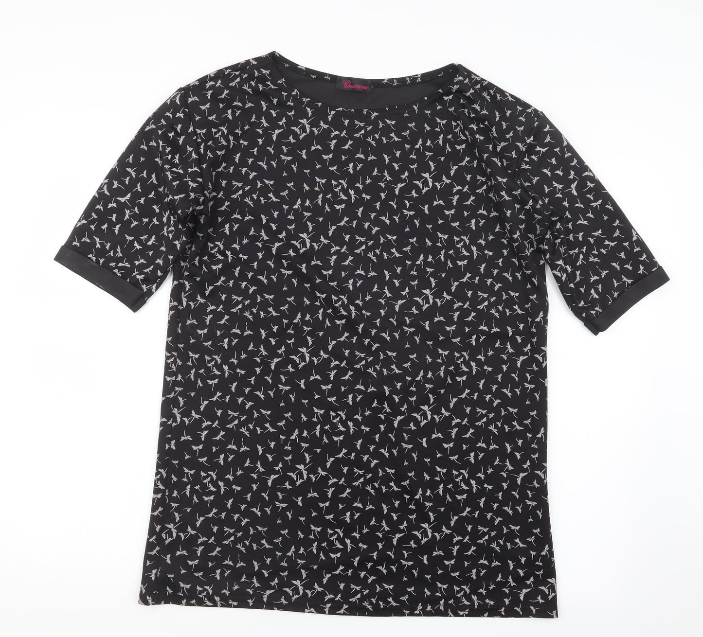 Charmine Womens Black Geometric  Basic T-Shirt Size 12
