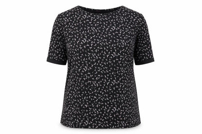 Front view of Charmine women’s black geometric basic t-shirt, size UK 12