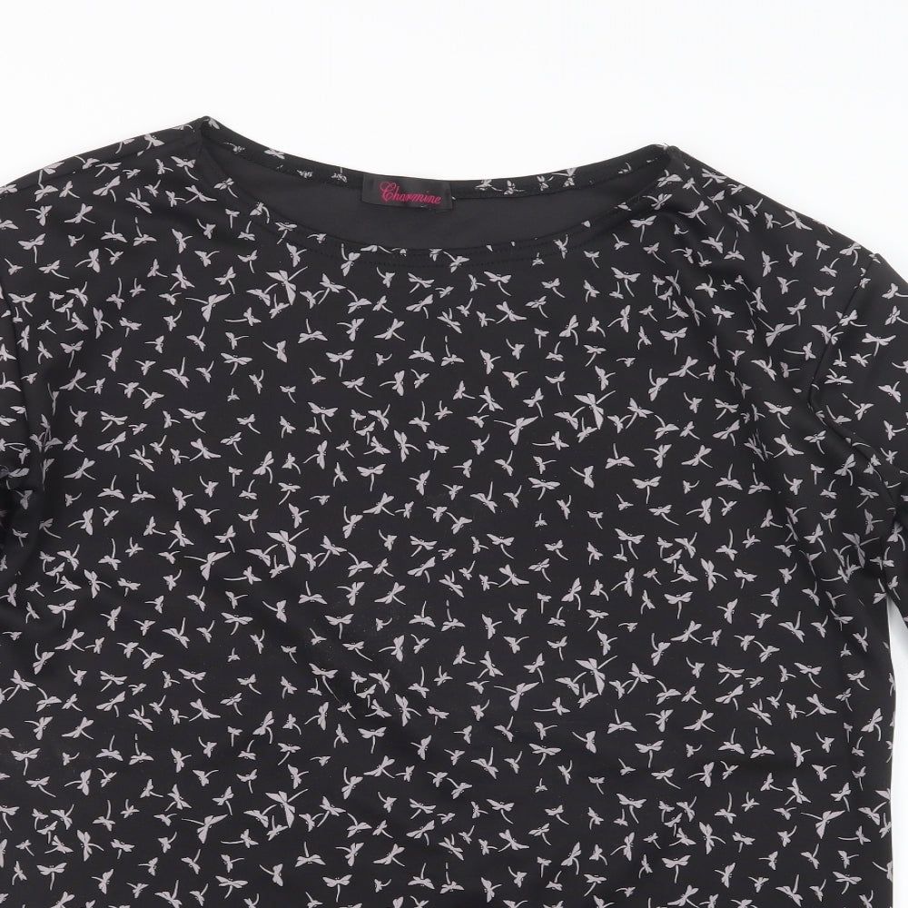 Charmine Womens Black Geometric  Basic T-Shirt Size 12