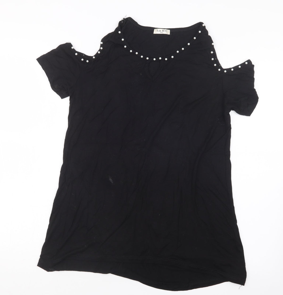 Additional front view of Lin H.C women’s black basic t-shirt, size M