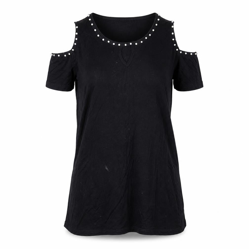 Front view of Lin H.C women’s black basic t-shirt, size M