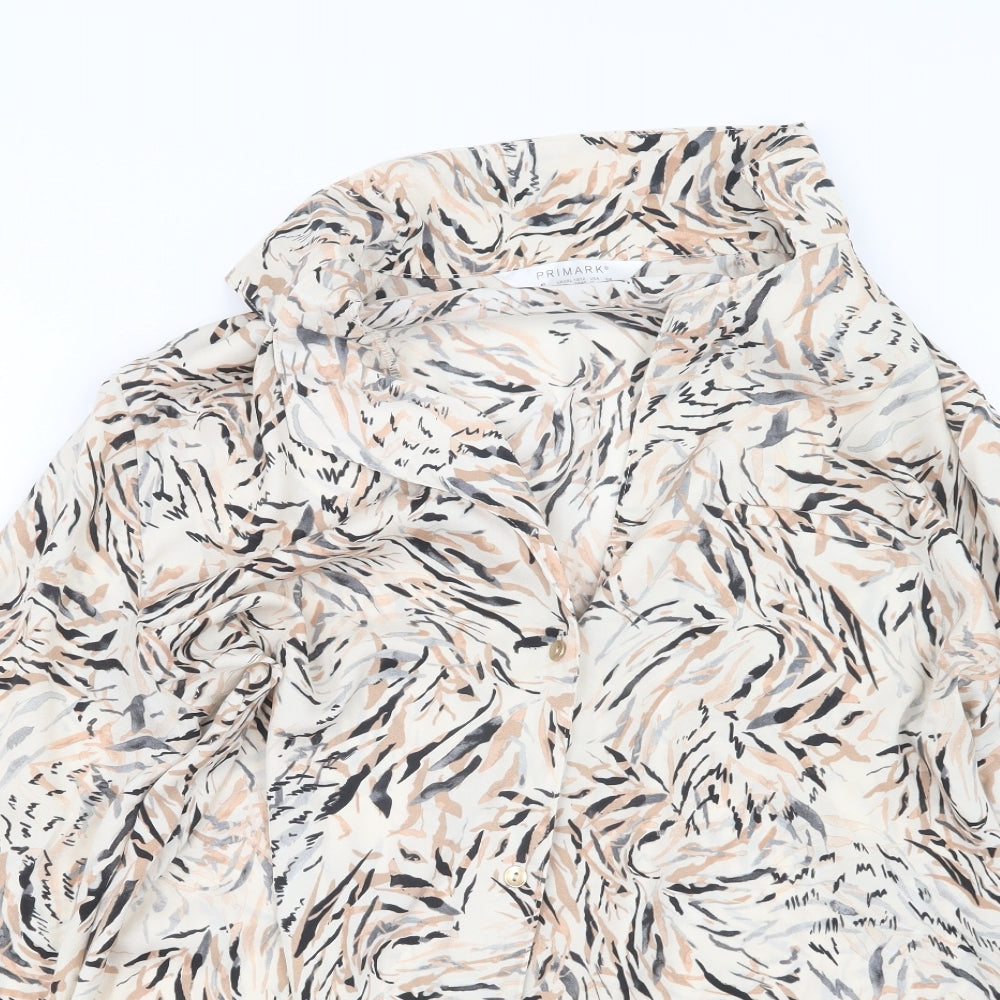 Primark Womens Beige Geometric  Basic Button-Up Size 10