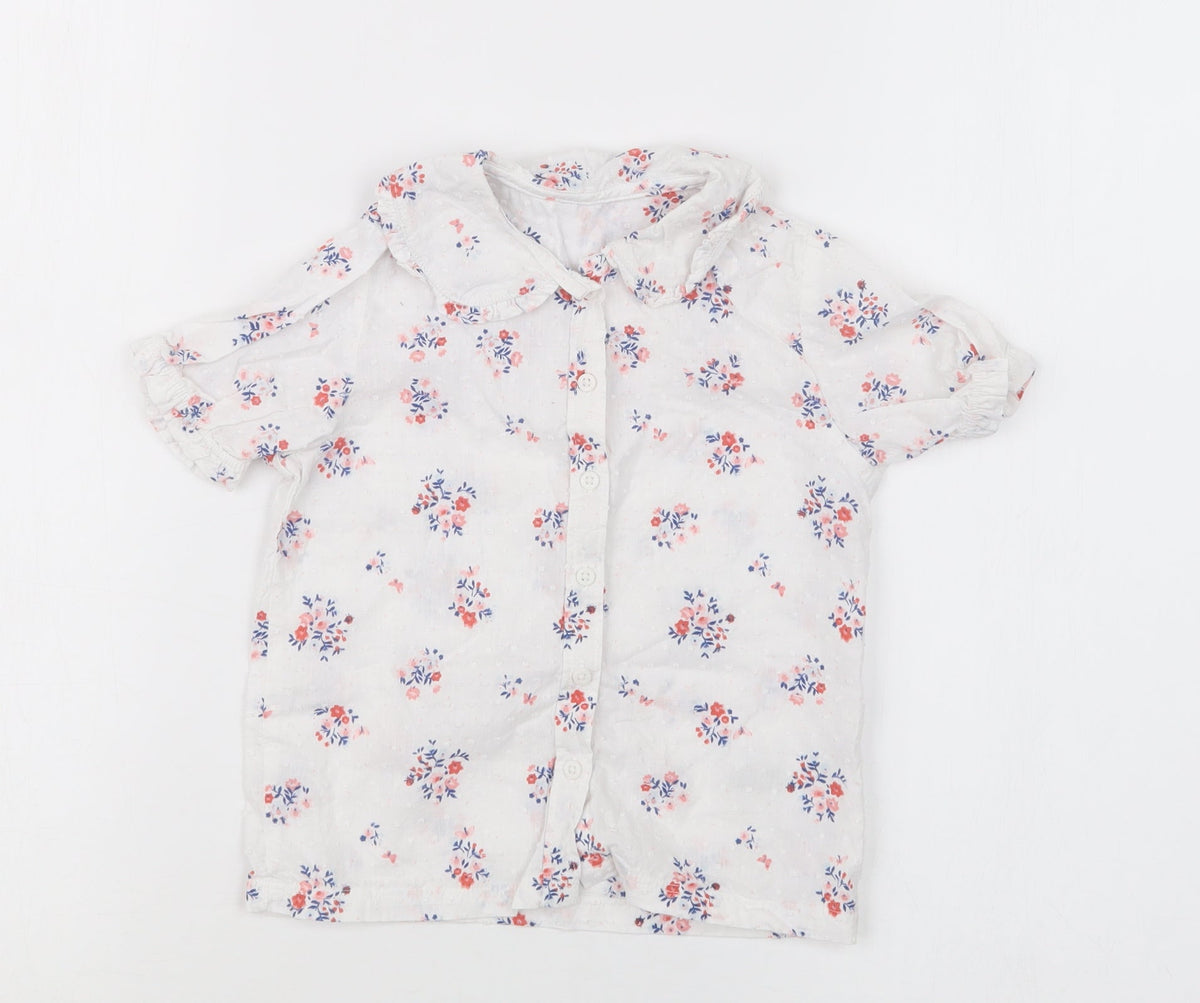 Additional front view of Nutmeg girls’ white floral basic button-up, size 18-24, months