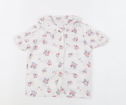 Additional front view of Nutmeg girls’ white floral basic button-up, size 18-24, months