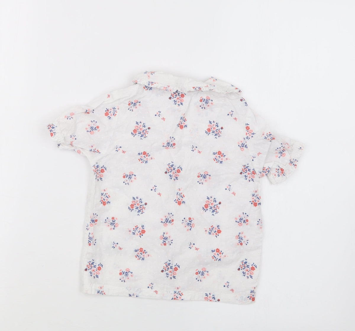 Back view of Nutmeg girls’ white floral basic button-up, size 18-24, months