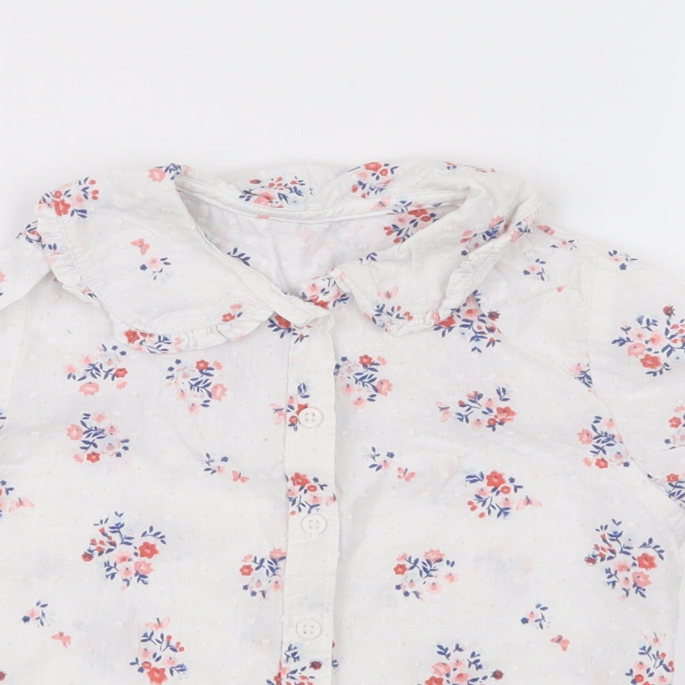 Close-up detail of Nutmeg girls’ white floral basic button-up, size 18-24, months