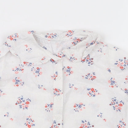 Close-up detail of Nutmeg girls’ white floral basic button-up, size 18-24, months