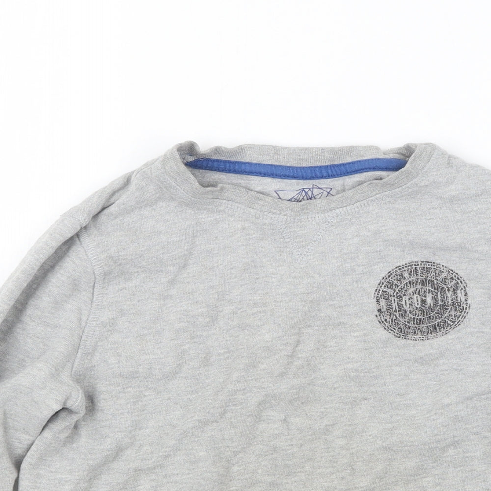 Close-up detail of F&F boys’ grey jumper, size 5-6, years