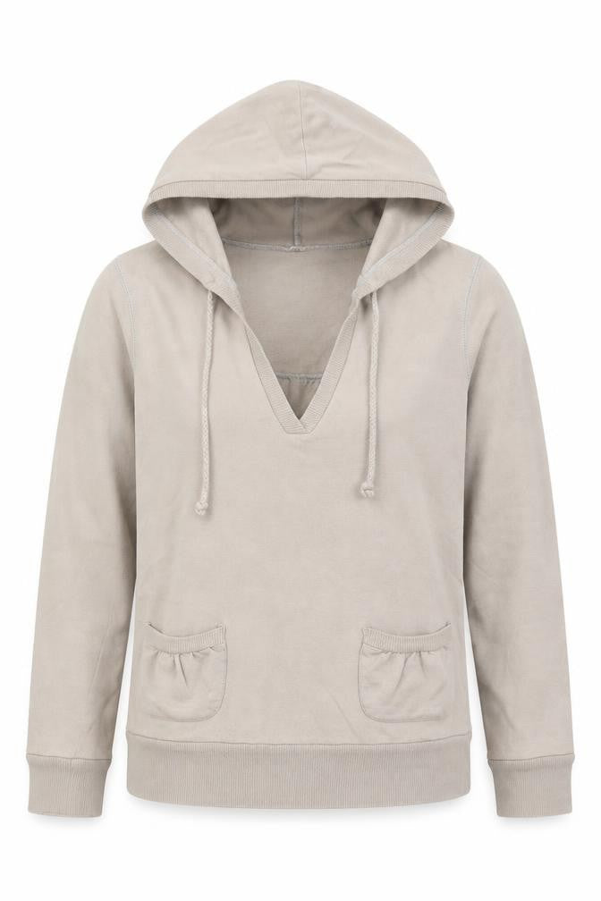 Front view of Topshop women’s beige pullover hoodie, size UK 12