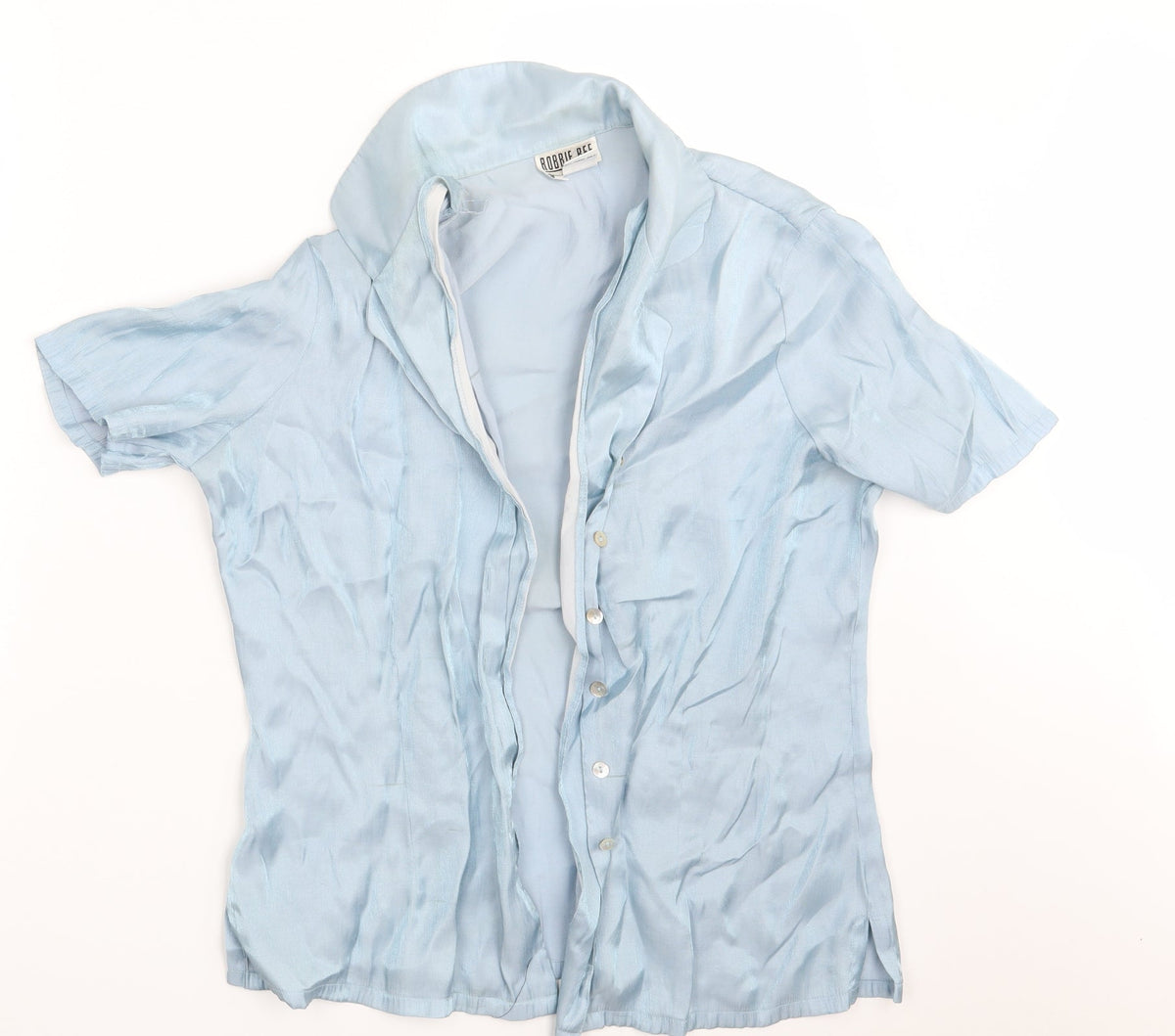 Additional front view of Robbie Bee women’s blue rayon basic button-up, size XL