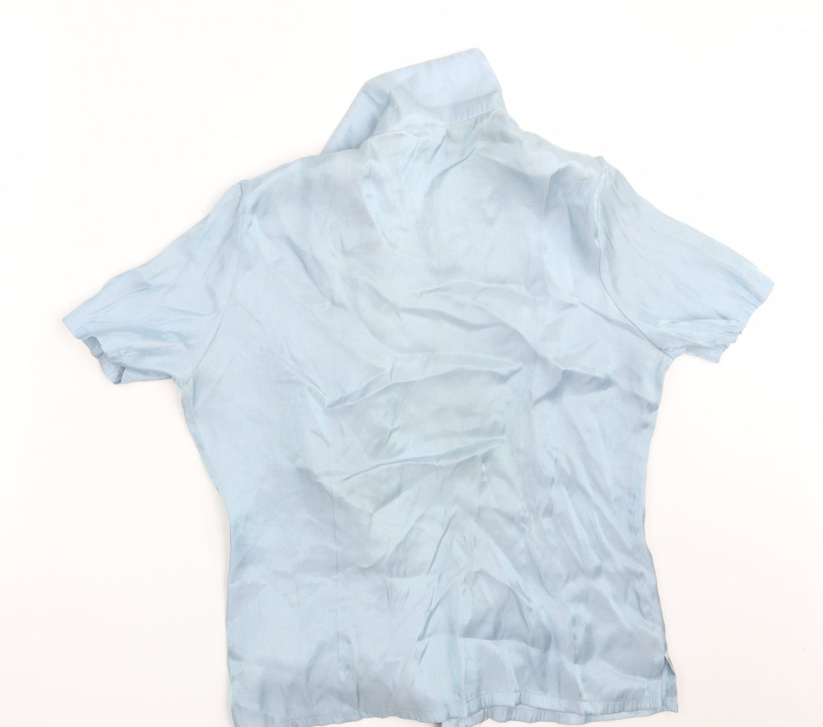 Back view of Robbie Bee women’s blue rayon basic button-up, size XL