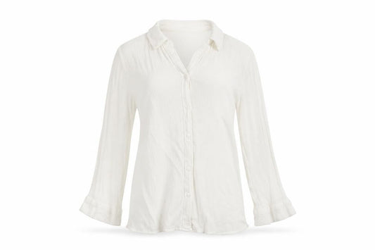 Front view of Akasa women’s ivory basic button-up, size UK 10