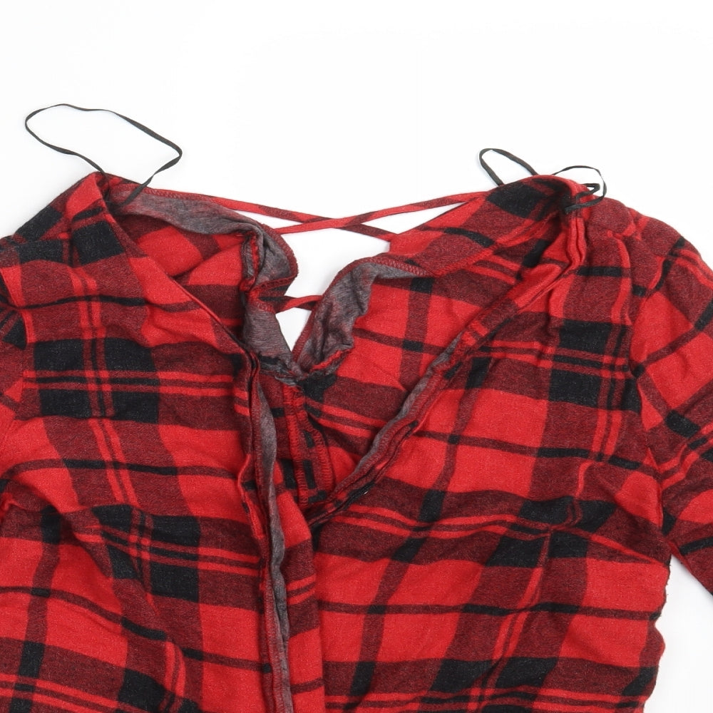 Womens UK Size 10 River Island Red Basic Button-Up