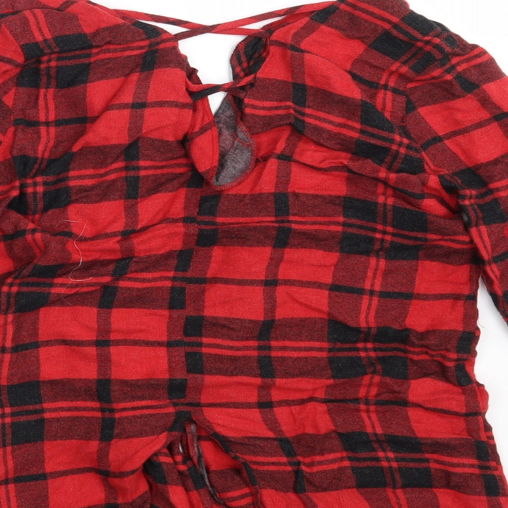 Womens UK Size 10 River Island Red Basic Button-Up