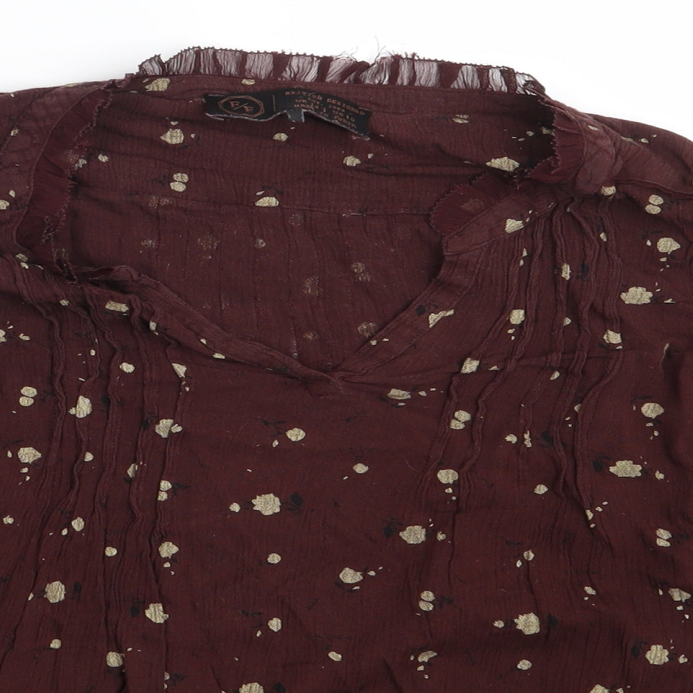 Close-up detail of FatFace women’s brown floral basic blouse one size