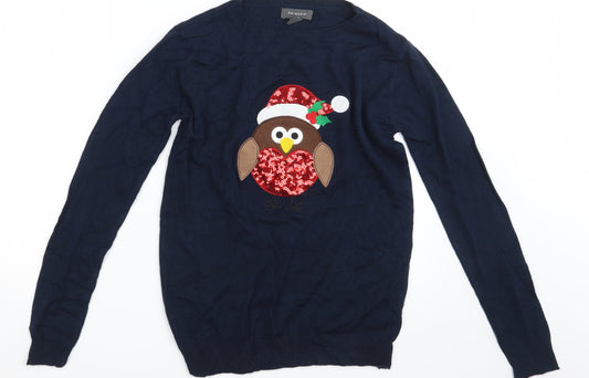 Primark Womens Blue   Pullover Jumper Size 4  - Seasonal Christmas Festive Holiday
