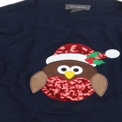 Primark Womens Blue   Pullover Jumper Size 4  - Seasonal Christmas Festive Holiday