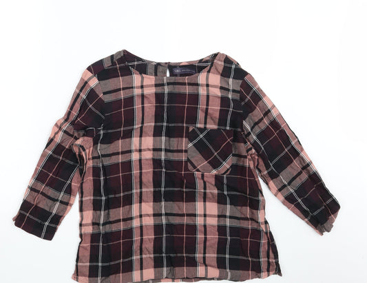 M&S Womens Brown Check  Basic Blouse Size 14