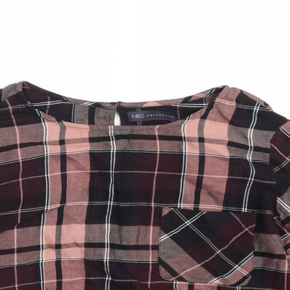 M&S Womens Brown Check  Basic Blouse Size 14