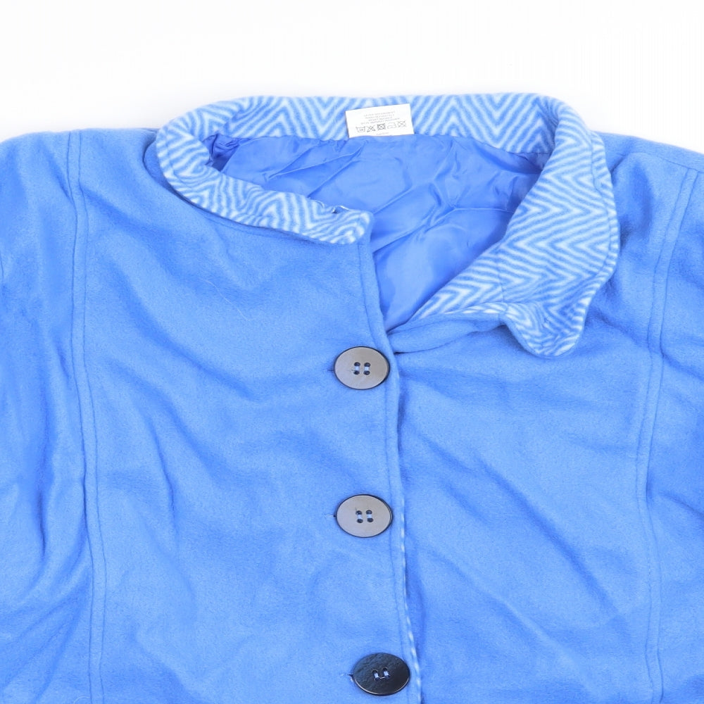 Close-up detail of Anna del Lancay women’s blue jacket blazer, size L