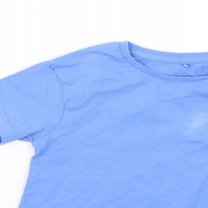 Close-up detail of George girls’ blue basic t-shirt, size 3-4, years