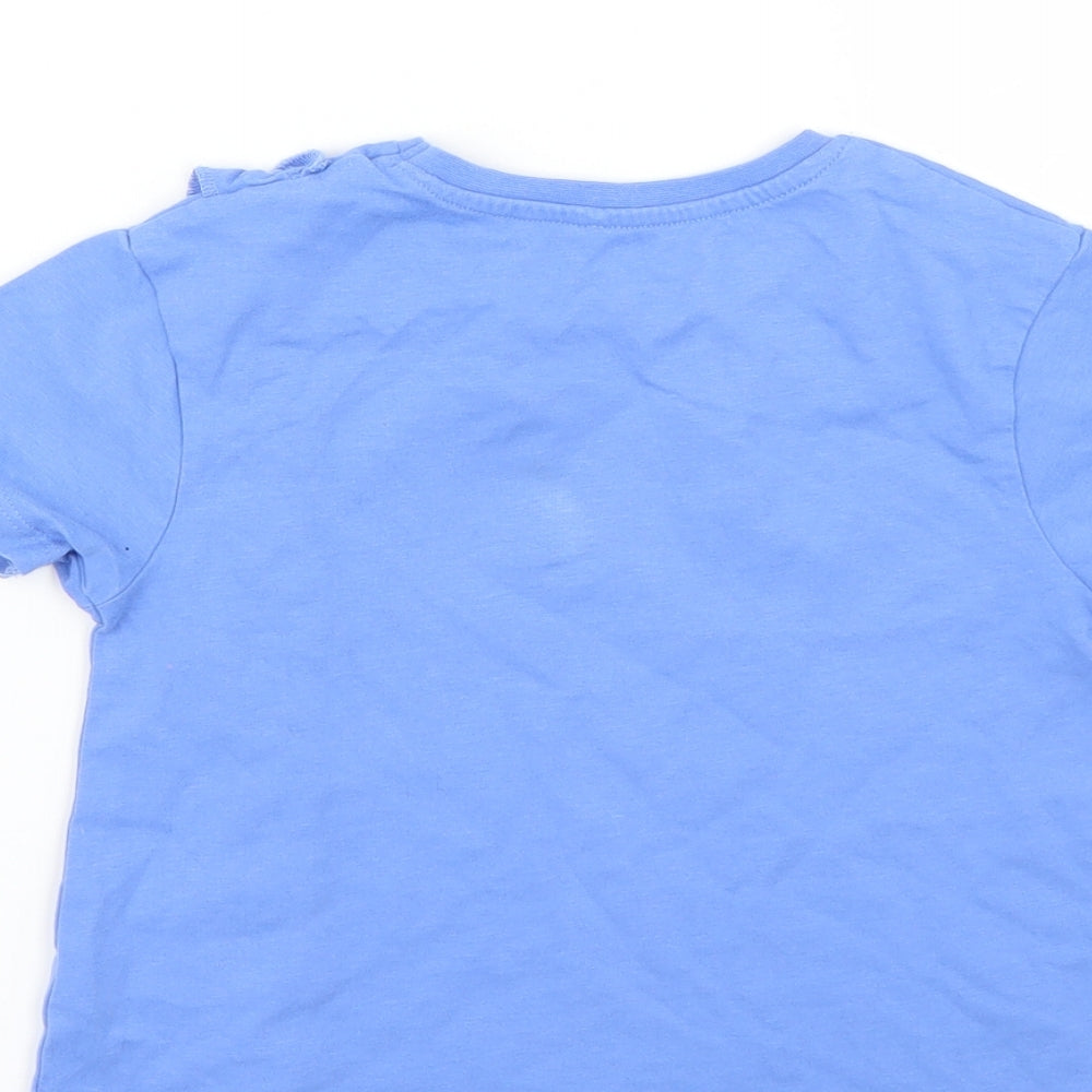 Brand and care label for George girls’ blue basic t-shirt, size 3-4, years