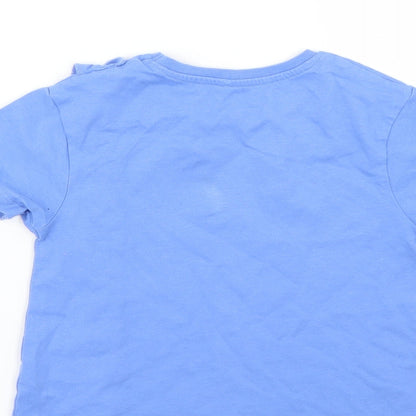 Brand and care label for George girls’ blue basic t-shirt, size 3-4, years