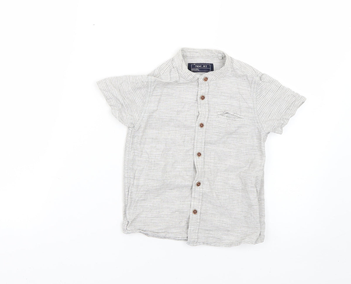 Front view of Next boys’ grey striped basic button-up, size 2-3, years