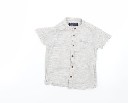 Front view of Next boys’ grey striped basic button-up, size 2-3, years