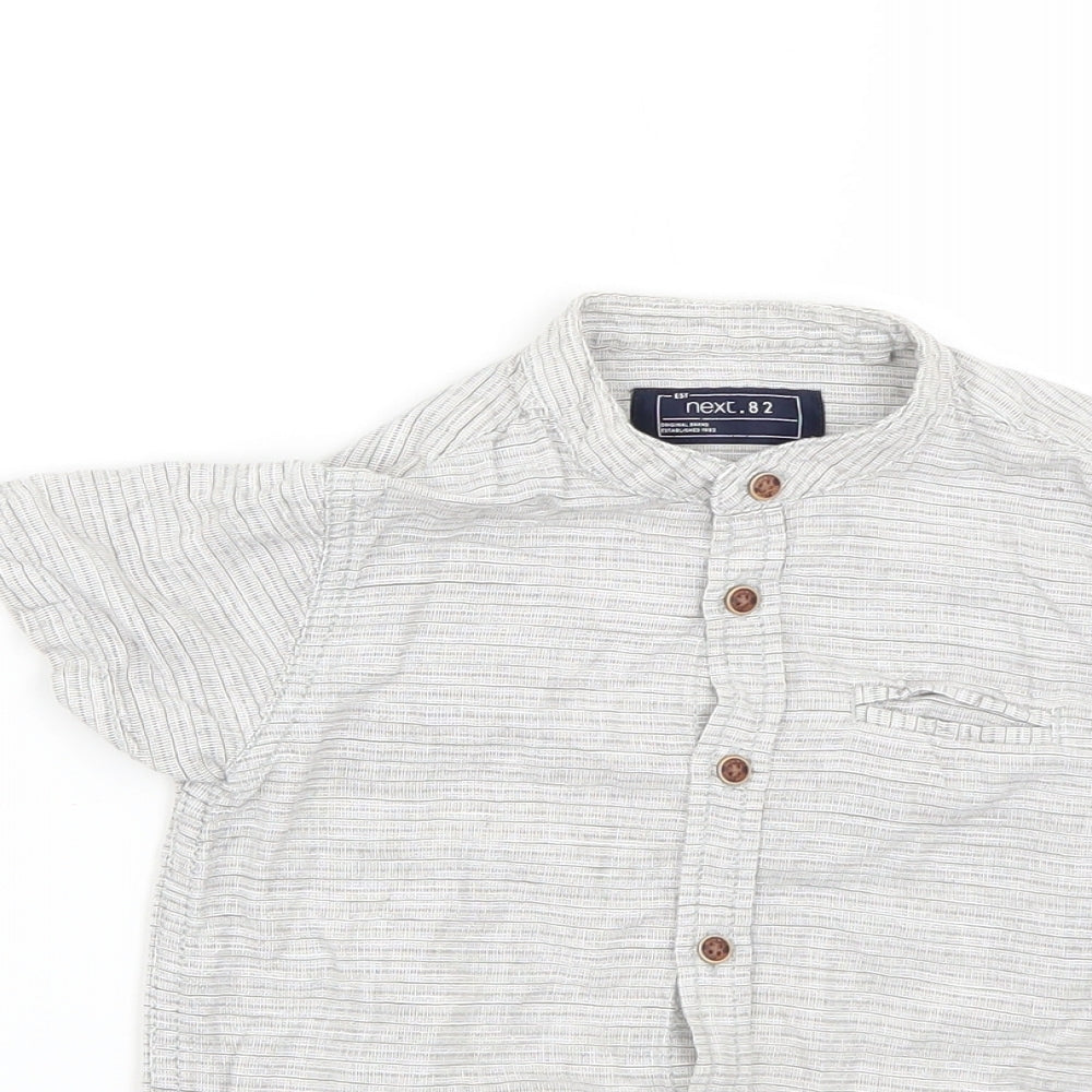 Close-up detail of Next boys’ grey striped basic button-up, size 2-3, years