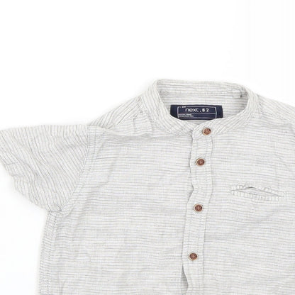 Close-up detail of Next boys’ grey striped basic button-up, size 2-3, years