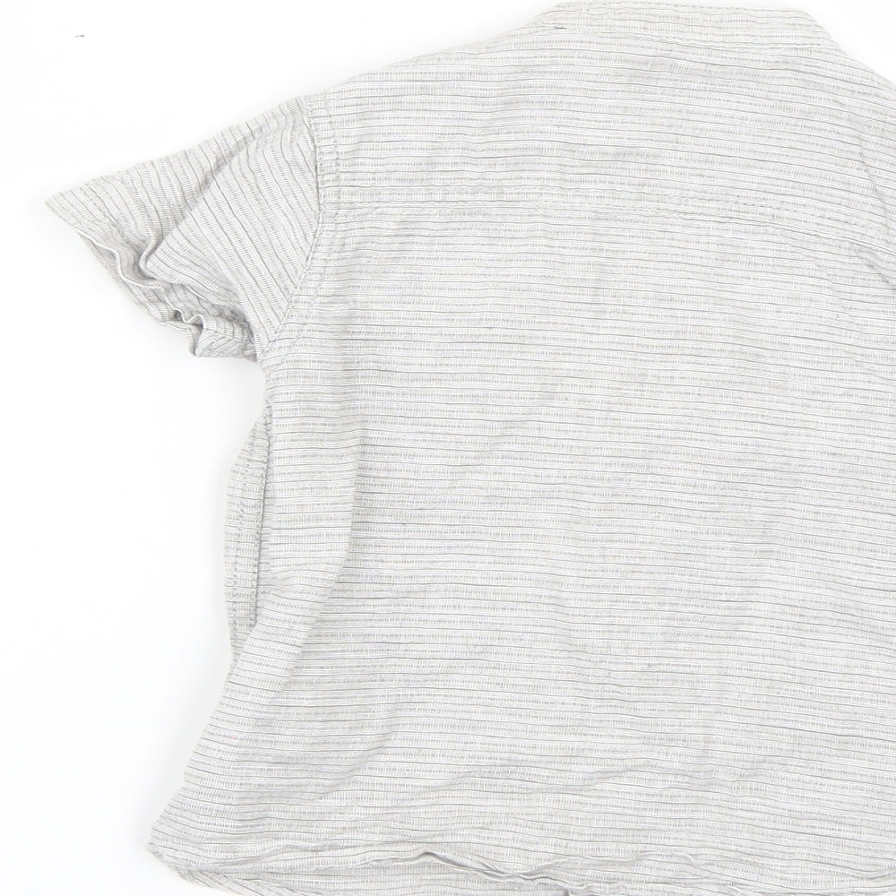Brand and care label for Next boys’ grey striped basic button-up, size 2-3, years