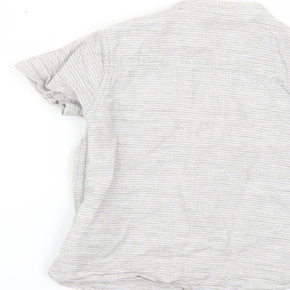 Brand and care label for Next boys’ grey striped basic button-up, size 2-3, years