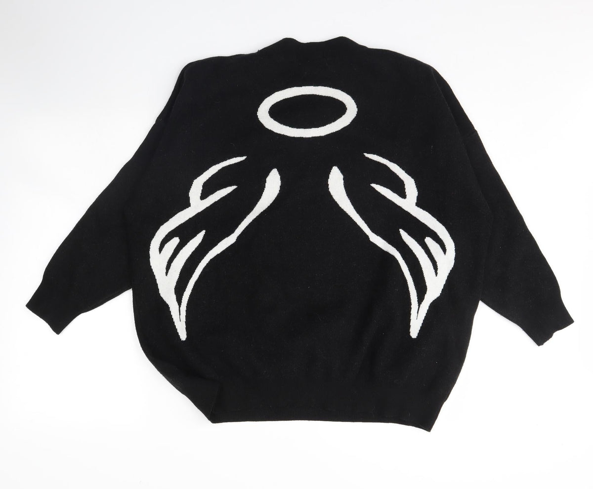 Back view of U women’s black jumper one size - angel wings