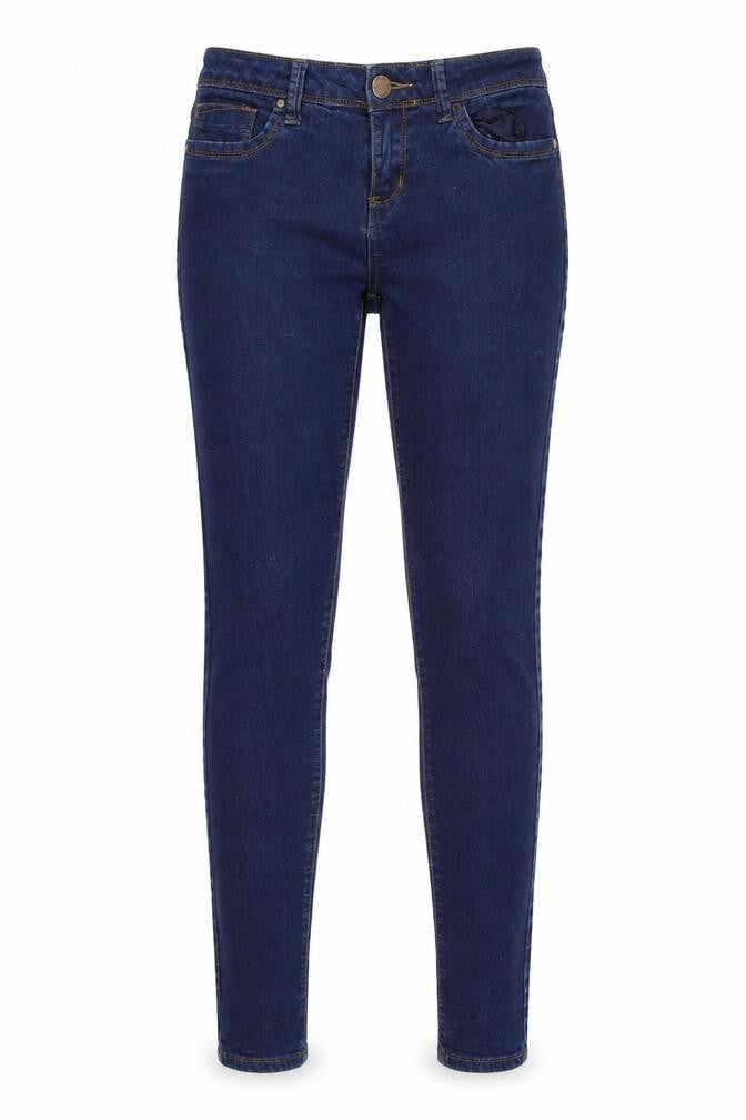 Front view of Denim & Co. women’s blue denim skinny jeans, size UK 8, 32-inch leg