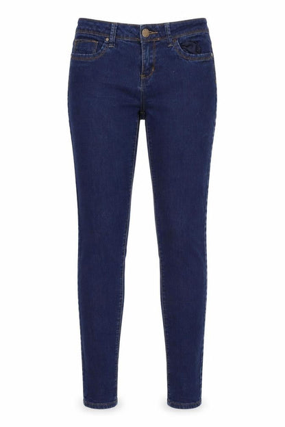 Front view of Denim & Co. women’s blue denim skinny jeans, size UK 8, 32-inch leg