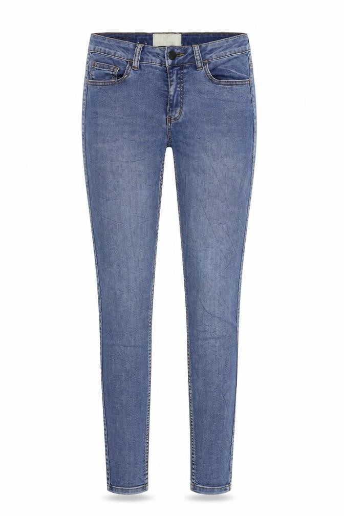 Front view of Pieces women’s blue denim skinny jeans, size UK 26, in, 32-inch leg