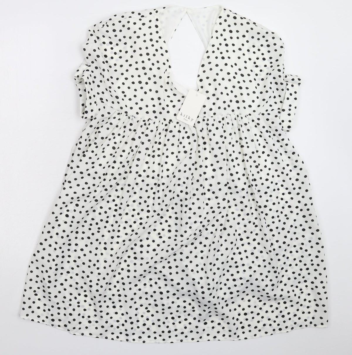 Additional front view of Kilky women’s white polka dot mini, size M