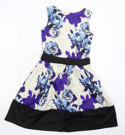 Missi London Womens White Floral  Fit & Flare  Size 8